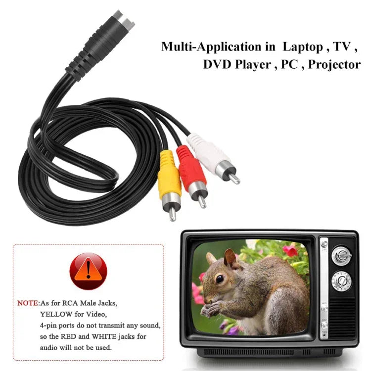 4針 S-Video 轉 3 RCA AV 電視公頭線轉換器，長度：1.5M，S-Video 轉 AV 3RCA 公頭