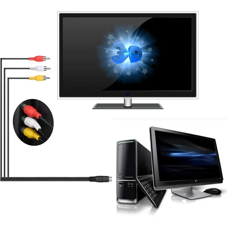 4針 S-Video 轉 3 RCA AV 電視公頭線轉換器，長度：1.5M，S-Video 轉 AV 3RCA 公頭