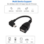 90度迷你USB公轉USB 2.0 AF轉接線帶OTG功能，長度：13厘米，右角迷你USB，13厘米