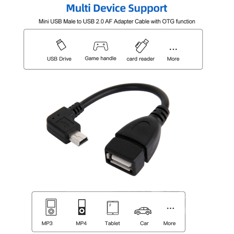 90度迷你USB公轉USB 2.0 AF轉接線帶OTG功能，長度：13厘米，右角迷你USB，13厘米