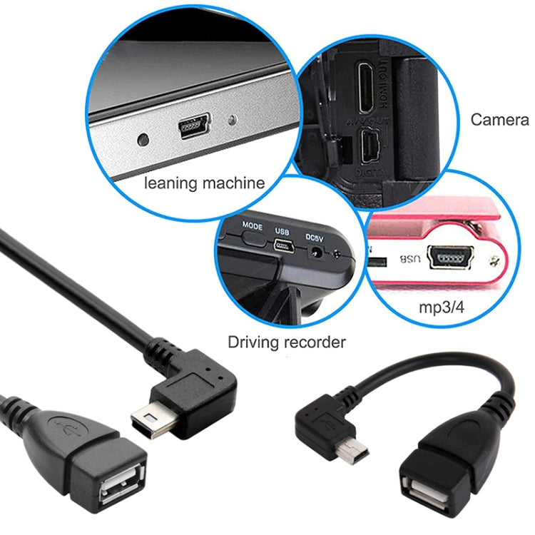 90度迷你USB公轉USB 2.0 AF轉接線帶OTG功能，長度：13厘米，右角迷你USB，13厘米