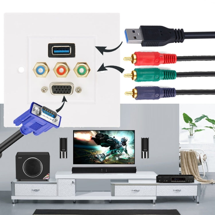 USB 3.0母頭插座 + 3個RCA母頭插座 + VGA母頭插座壁板面板
