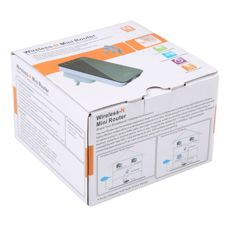 300Mbps Wireless-N迷你路由器，支援AP / 客戶端 / 路由器 / 橋接 / 中繼工作模式，隨機發貨，美規插頭