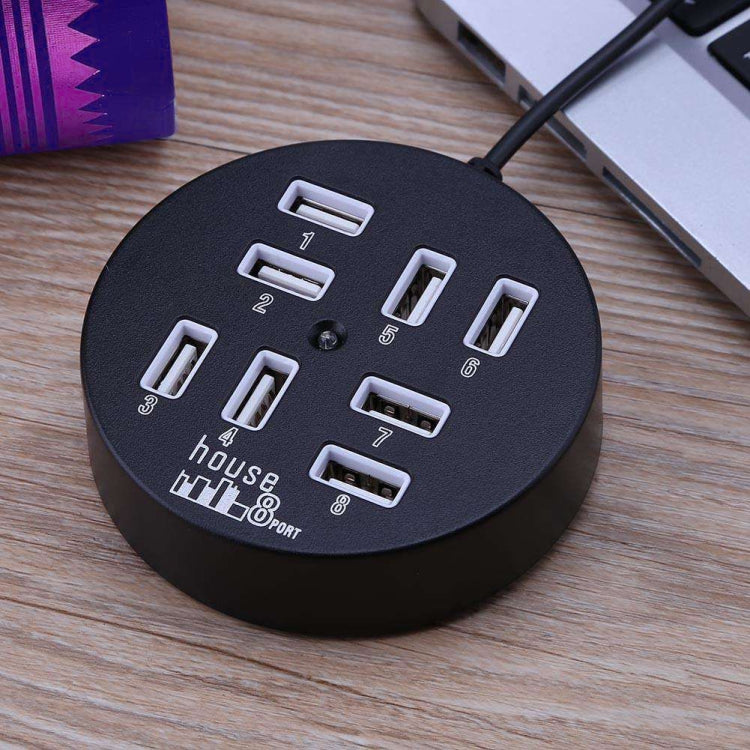 高速8埠USB 2.0便攜圓形集線器，長度：60cm圓形8埠USB 2.0集線器多埠分接擴展轉接器適用筆記型電腦，支援1TB行動硬碟，圓形（白色），圓形（黑色）