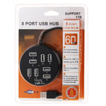 高速8埠USB 2.0便攜圓形集線器，長度：60cm圓形8埠USB 2.0集線器多埠分接擴展轉接器適用筆記型電腦，支援1TB行動硬碟，圓形（白色），圓形（黑色）