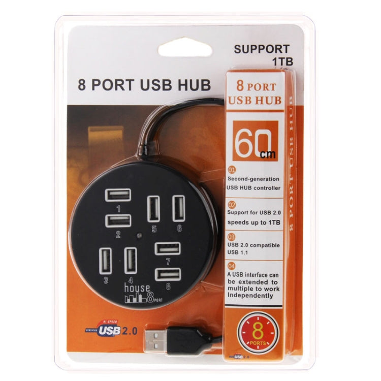 高速8埠USB 2.0便攜圓形集線器，長度：60cm圓形8埠USB 2.0集線器多埠分接擴展轉接器適用筆記型電腦，支援1TB行動硬碟，圓形（白色），圓形（黑色）