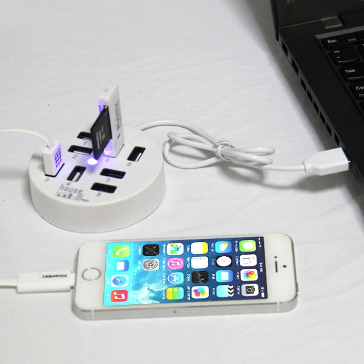 高速8埠USB 2.0便攜圓形集線器，長度：60cm圓形8埠USB 2.0集線器多埠分接擴展轉接器適用筆記型電腦，支援1TB行動硬碟，圓形（白色），圓形（黑色）