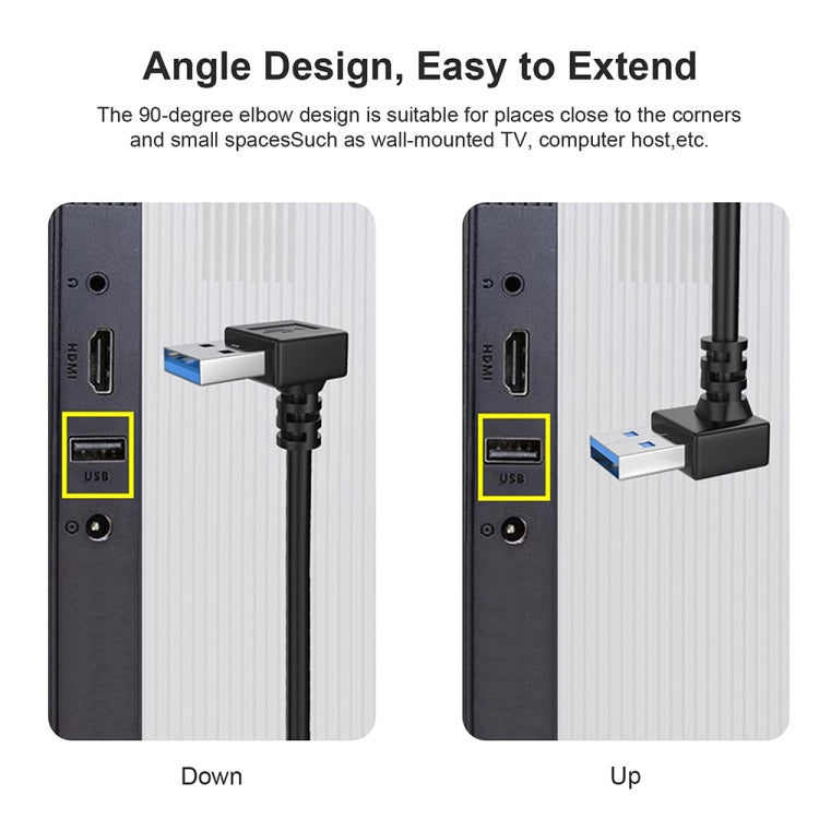 USB 3.0向下90度延長線公對母轉接線，長度：15cm，向下AM轉AF，長度：15cm