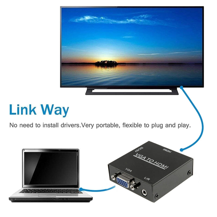 高清 1080P HDMI 迷你 VGA 轉 HDMI 影像縮放盒音頻視頻數位轉換器轉接器，適用 PC / HDTV，高清 1080P
