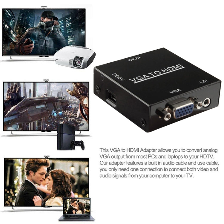 高清 1080P HDMI 迷你 VGA 轉 HDMI 影像縮放盒音頻視頻數位轉換器轉接器，適用 PC / HDTV，高清 1080P
