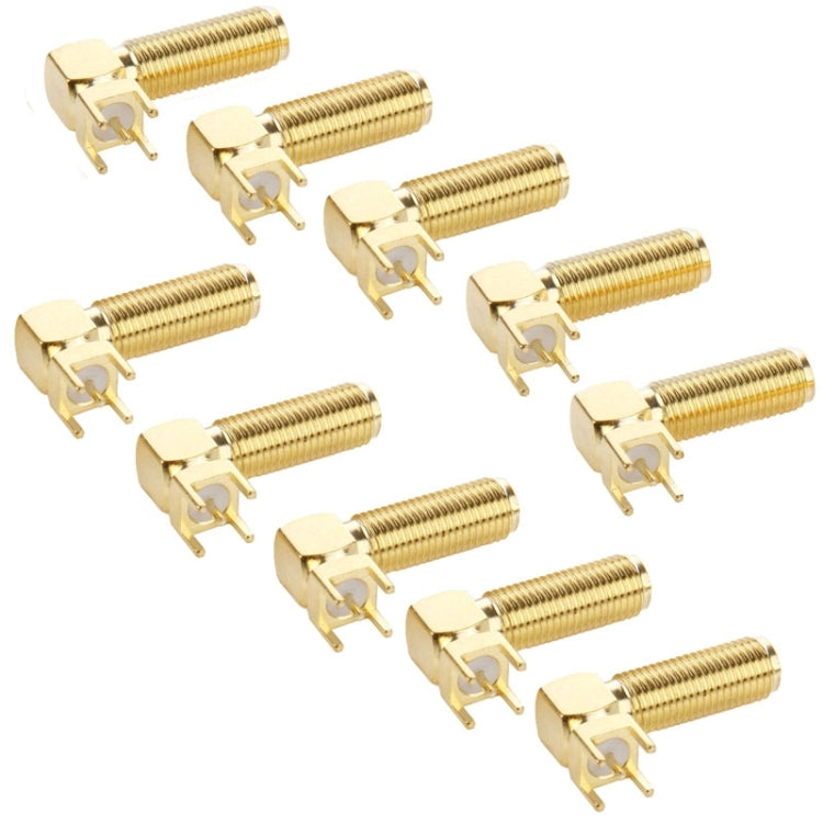 10個鍍金SMA母頭90度直角面板PCB安裝4.0mm方形接頭轉接器，SMA母頭直角