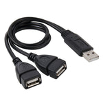 USB 2.0 公頭轉雙 USB 母座轉接線，適用於電腦／筆記型電腦，長度：約 30cm，USB 2.0 AM 轉 2 個 USB 2.0 AF