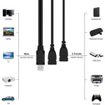 USB 2.0 公頭轉雙 USB 母座轉接線，適用於電腦／筆記型電腦，長度：約 30cm，USB 2.0 AM 轉 2 個 USB 2.0 AF
