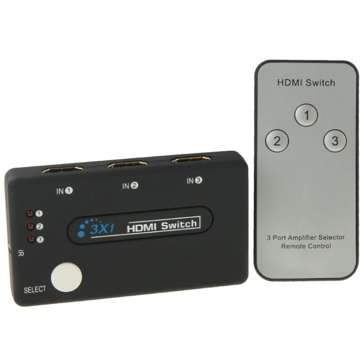 迷你 3x1 HD 1080P HDMI V1.3 選擇器附遙控器，適用於 HDTV／機上盒／DVD／投影機／DVR，1x3 HDMI V1.3