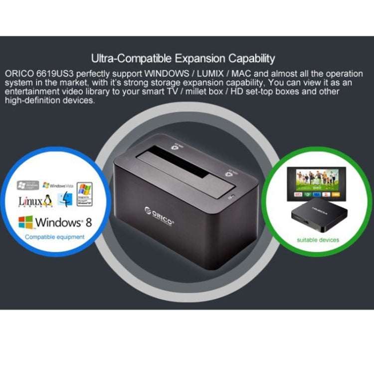 ORICO 6619US3 5Gbps 超高速 USB 3.0 轉 SATA 硬碟擴充座，適用 2.5 吋／3.5 吋硬碟，6619US3