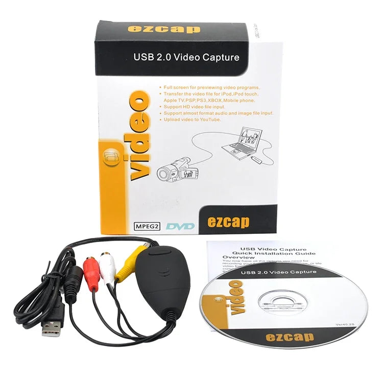 Ezcap USB 2.0 視訊擷取，支援 MPEG 2 錄影格式，電視系統：PAL / NTSC