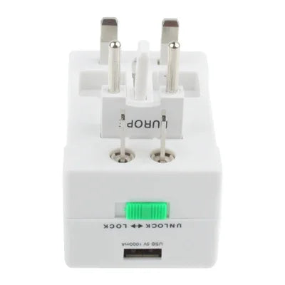 通用美規 / 歐規 / 澳規 / 英規旅行交流電源轉接插頭，帶 USB 充電插座，帶 USB 埠