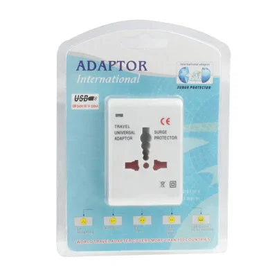 通用美規 / 歐規 / 澳規 / 英規旅行交流電源轉接插頭，帶 USB 充電插座，帶 USB 埠