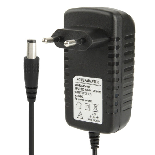 高品質交流100-240V轉直流12V 2A電源適配器，接頭：5.5 x 2.1毫米，線長：1米，歐盟插頭直流12V 2A，美式插頭直流12V 2A