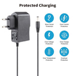 歐盟插頭交流100-240V轉直流6V 2A電源適配器，接頭：5.5 x 2.1毫米，線長：1.1米，歐盟插頭直流6V 2A