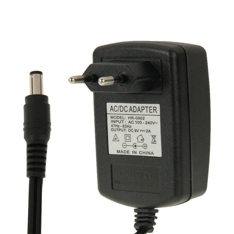 高品質歐規插頭 AC 100-240V 轉 DC 9V 2A 電源適配器，接頭：5.5 x 2.1mm，線長：1米，歐規插頭 DC 9V 2A