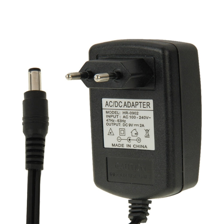 高品質歐規插頭 AC 100-240V 轉 DC 9V 2A 電源適配器，接頭：5.5 x 2.1mm，線長：1米，歐規插頭 DC 9V 2A