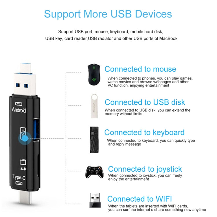 D-188 3 合 1 TF & USB 轉 Micro USB & Type-C 讀卡器 OTG 轉接器連接器