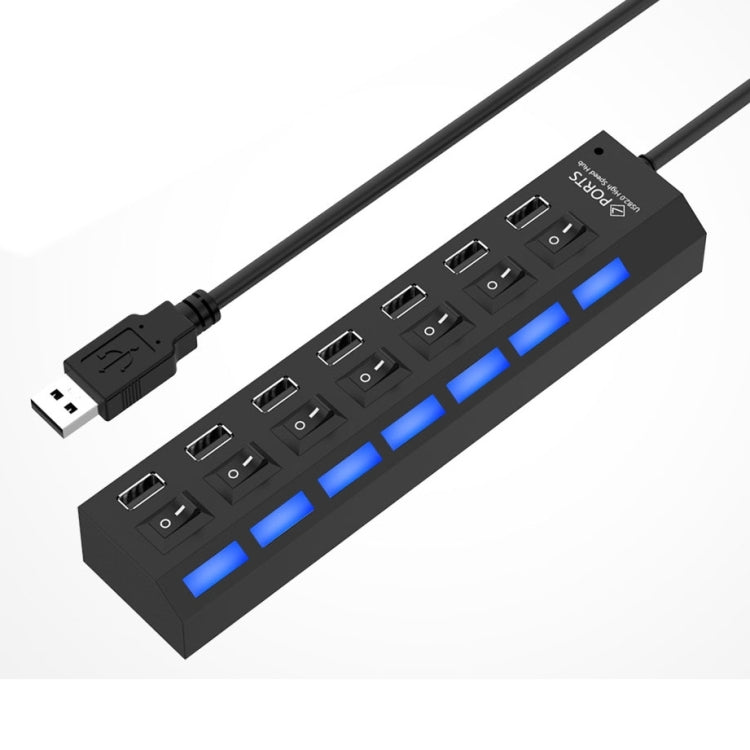 7埠USB集線器 2.0 USB分接器 高速480Mbps 帶開關/7顆LED燈，7埠（白色），7埠（黑色）