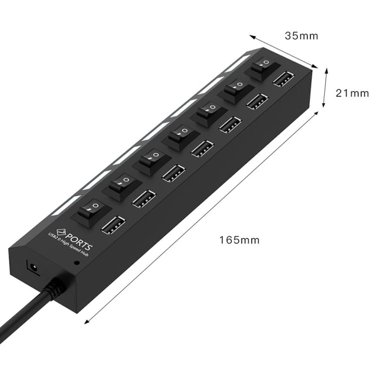 7埠USB集線器 2.0 USB分接器 高速480Mbps 帶開關/7顆LED燈，7埠（白色），7埠（黑色）