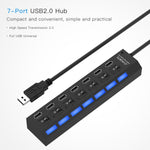 7埠USB集線器 2.0 USB分接器 高速480Mbps 帶開關/7顆LED燈，7埠（白色），7埠（黑色）