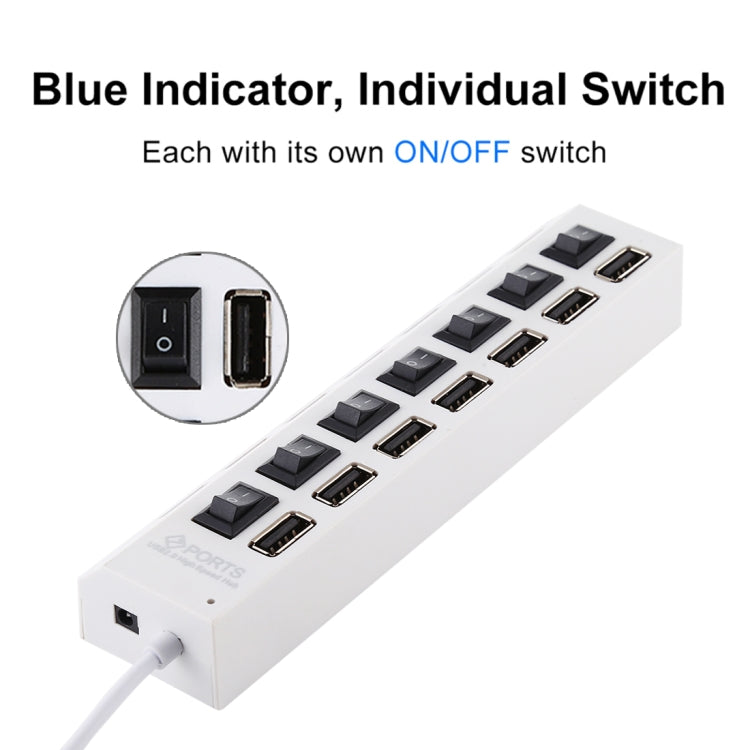 7埠USB集線器 2.0 USB分接器 高速480Mbps 帶開關/7顆LED燈，7埠（白色），7埠（黑色）