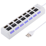 7埠USB集線器 2.0 USB分接器 高速480Mbps 帶開關/7顆LED燈，7埠（白色），7埠（黑色）