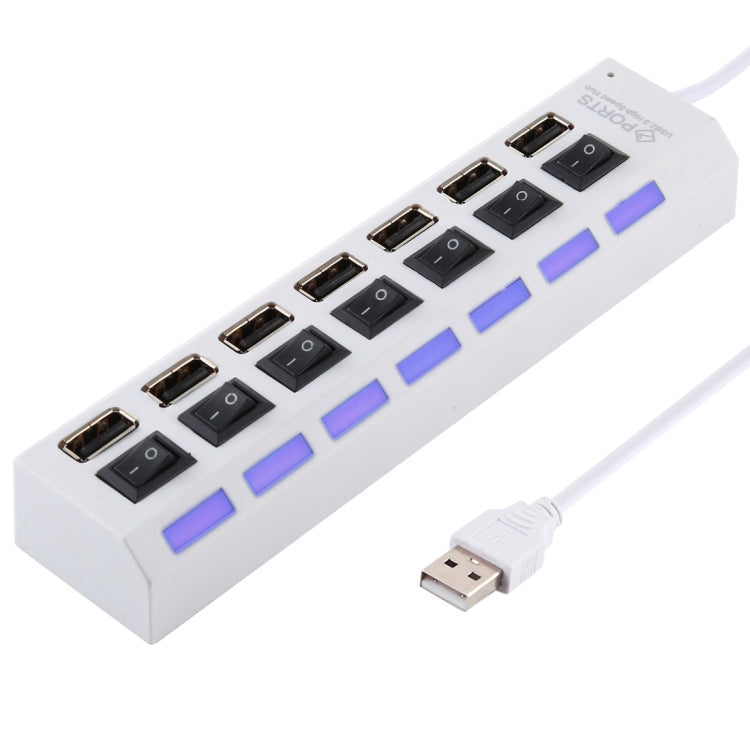 7埠USB集線器 2.0 USB分接器 高速480Mbps 帶開關/7顆LED燈，7埠（白色），7埠（黑色）