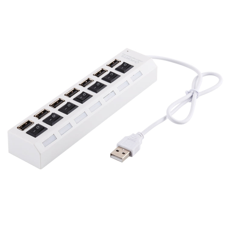 7埠USB集線器 2.0 USB分接器 高速480Mbps 帶開關/7顆LED燈，7埠（白色），7埠（黑色）
