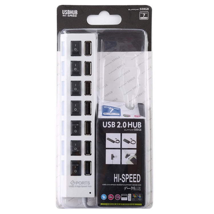 7埠USB集線器 2.0 USB分接器 高速480Mbps 帶開關/7顆LED燈，7埠（白色），7埠（黑色）