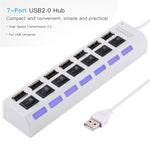 7埠USB集線器 2.0 USB分接器 高速480Mbps 帶開關/7顆LED燈，7埠（白色），7埠（黑色）