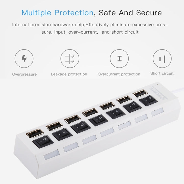 7埠USB集線器 2.0 USB分接器 高速480Mbps 帶開關/7顆LED燈，7埠（白色），7埠（黑色）