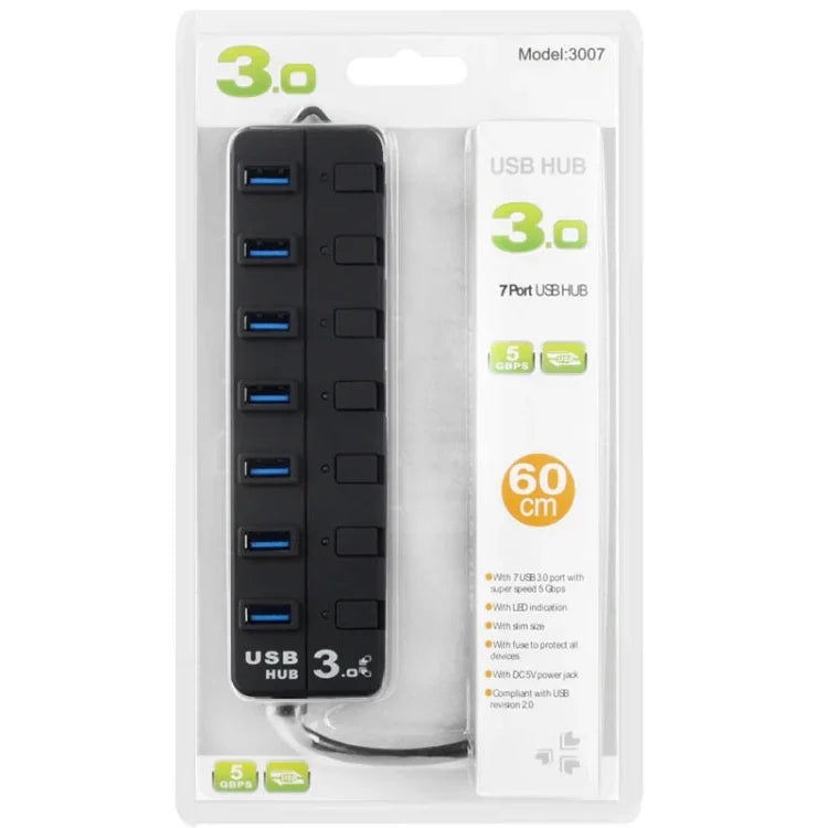 7 埠 USB 3.0 集線器，每個資料傳輸埠獨立開關，7 埠（黑色）