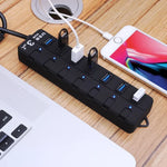 7 埠 USB 3.0 集線器，每個資料傳輸埠獨立開關，7 埠（黑色）