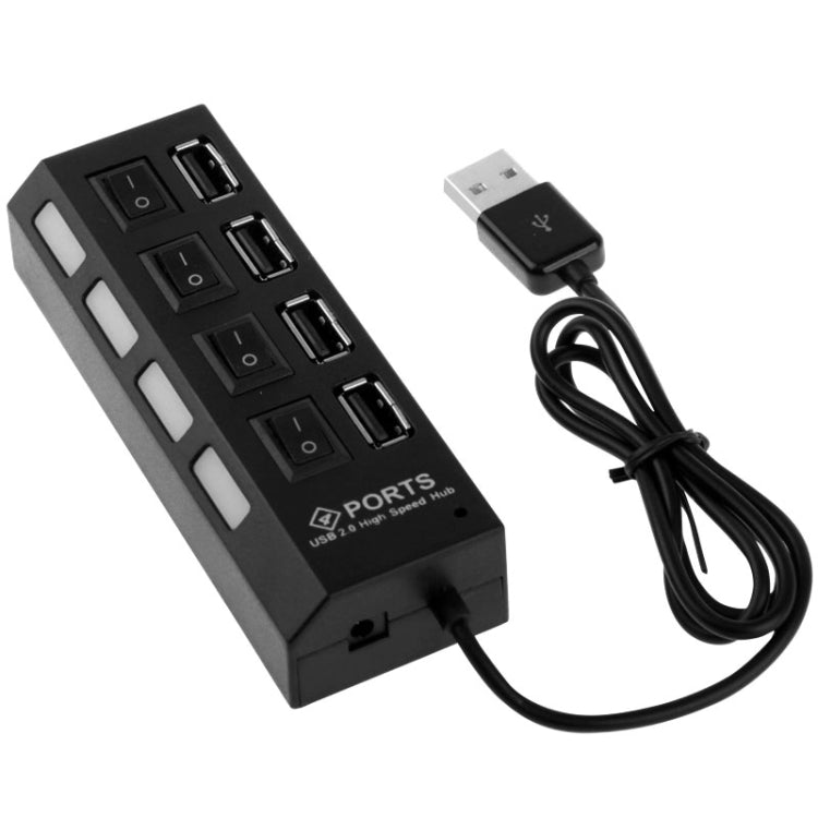 4埠USB集線器 2.0 USB分接器 高速480Mbps 帶開關，4顆LED燈，4埠帶4顆LED燈（黑色）