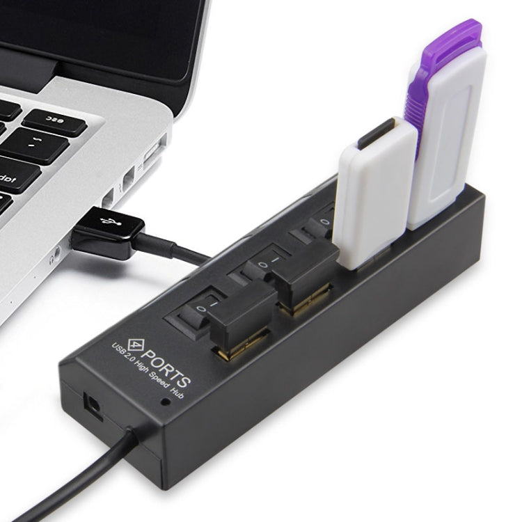 4埠USB集線器 2.0 USB分接器 高速480Mbps 帶開關，4顆LED燈，4埠帶4顆LED燈（黑色）