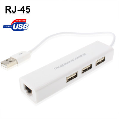 1埠USB網路含3埠USB集線器至母RJ45乙太網路轉接卡，USB 2.0