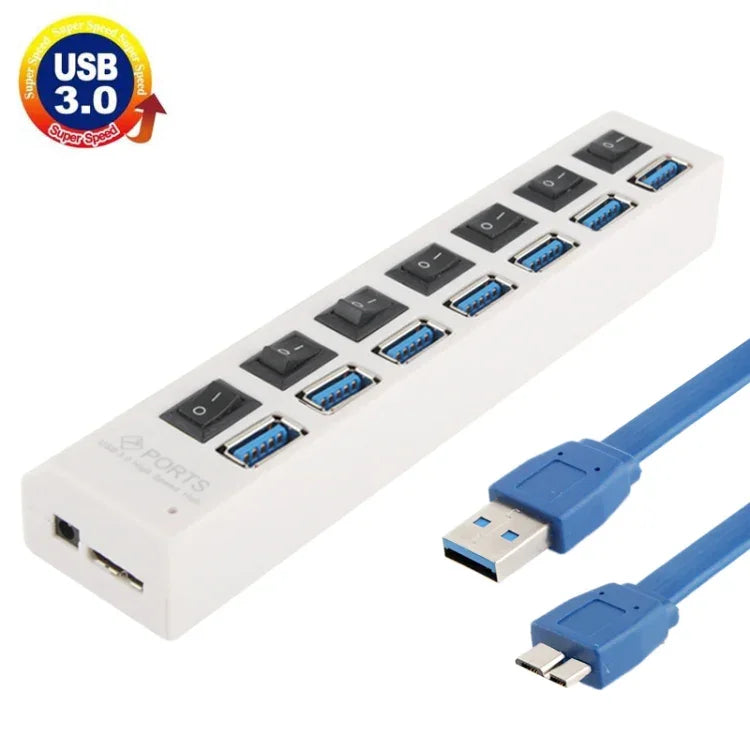 7 埠 USB 3.0 集線器，超高速 5Gbps，即插即用，支援 1TB，7 埠（黑色）、7 埠（白色）