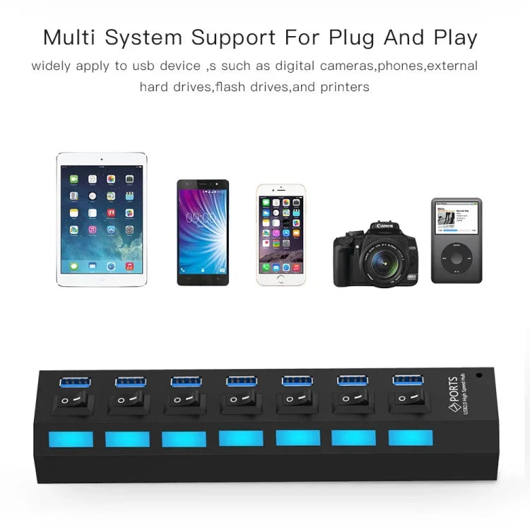 7 埠 USB 3.0 集線器，超高速 5Gbps，即插即用，支援 1TB，7 埠（黑色）、7 埠（白色）