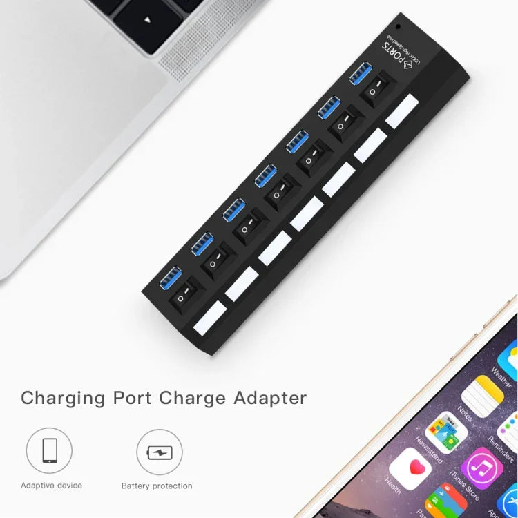 7 埠 USB 3.0 集線器，超高速 5Gbps，即插即用，支援 1TB，7 埠（黑色）、7 埠（白色）