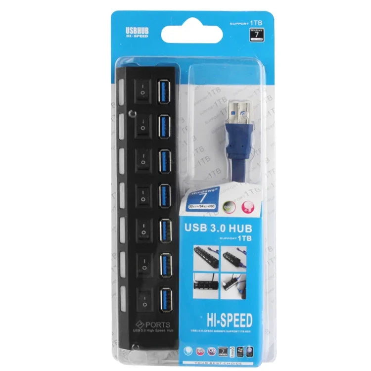 7 埠 USB 3.0 集線器，超高速 5Gbps，即插即用，支援 1TB，7 埠（黑色）、7 埠（白色）