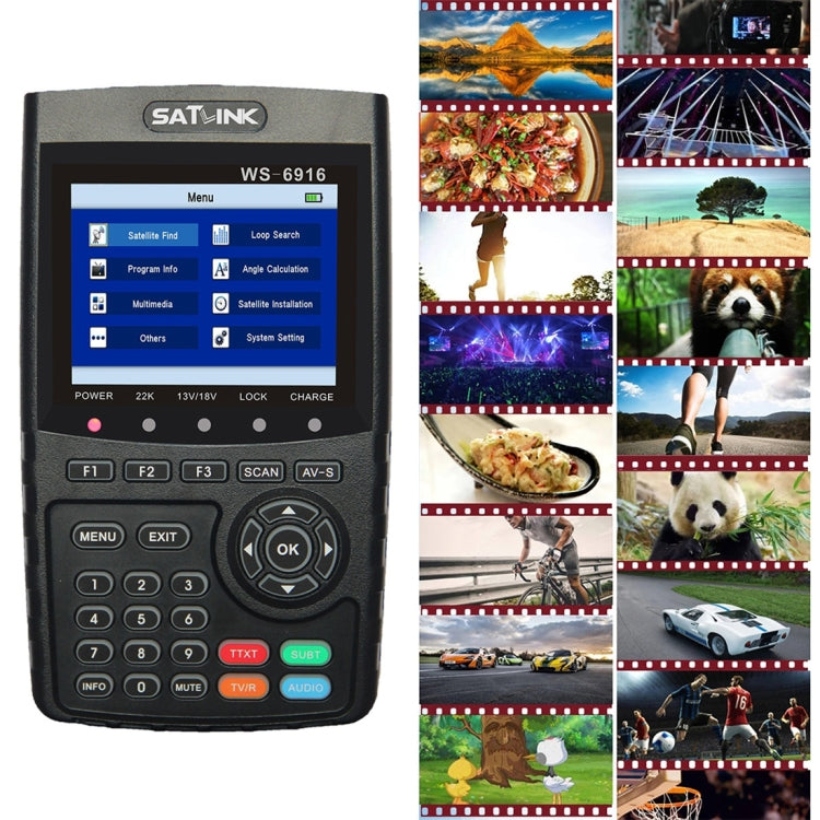 SATLINK WS6916 數位衛星信號尋星儀，3.5 吋 TFT LCD 螢幕，支援 DVB-S / S2，MPEG-2 / MPEG-4，WS6916