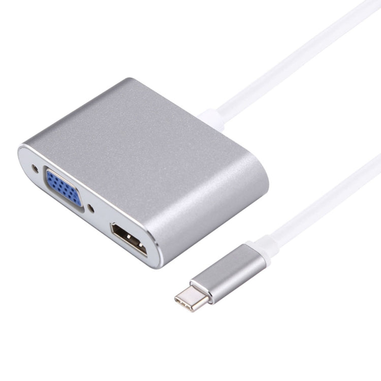 2合1 VGA與HDMI母頭轉USB-C / Type-C公頭集線器分接器，VGA+HDMI