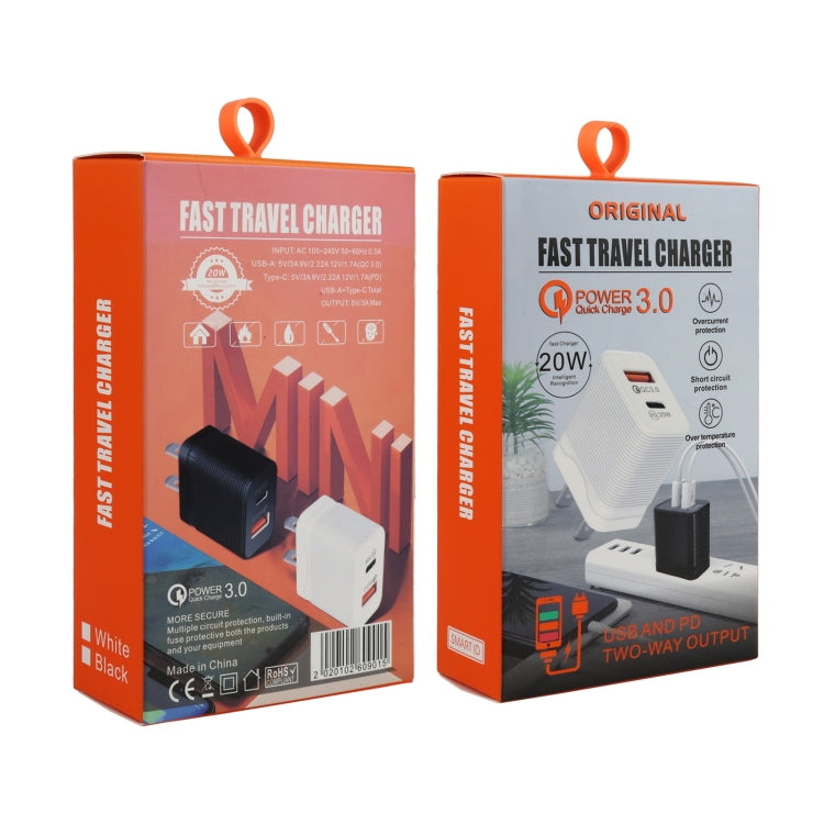 LZ-728 QC 3.0 USB + PD 20W USB-C / Type-C快速旅行充電器，美國插頭，美國插頭