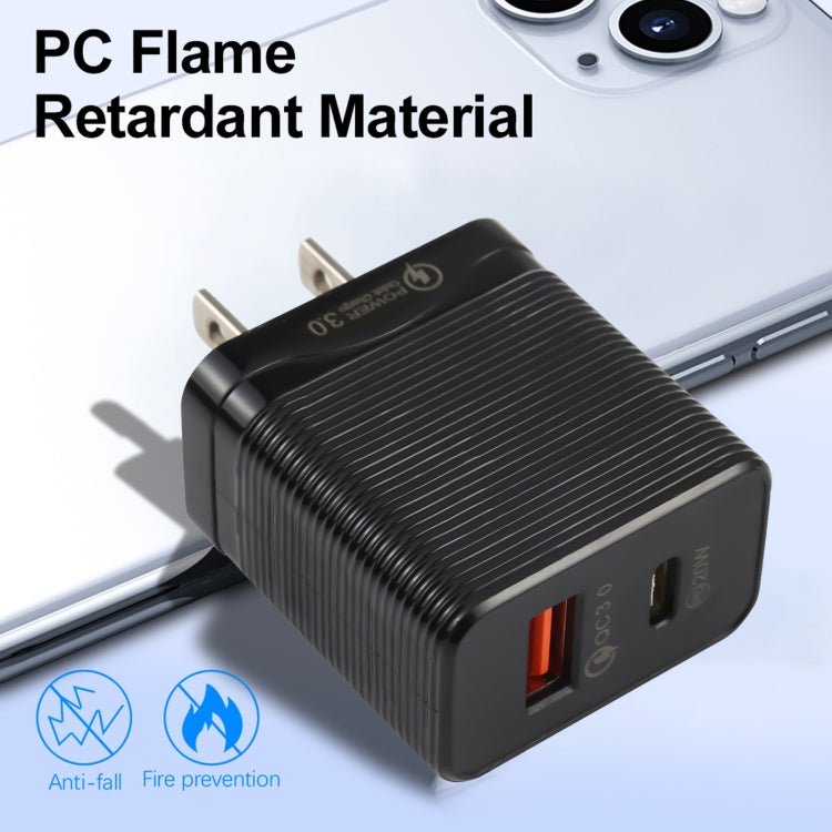 LZ-728 QC 3.0 USB + PD 20W USB-C / Type-C快速旅行充電器，美國插頭，美國插頭